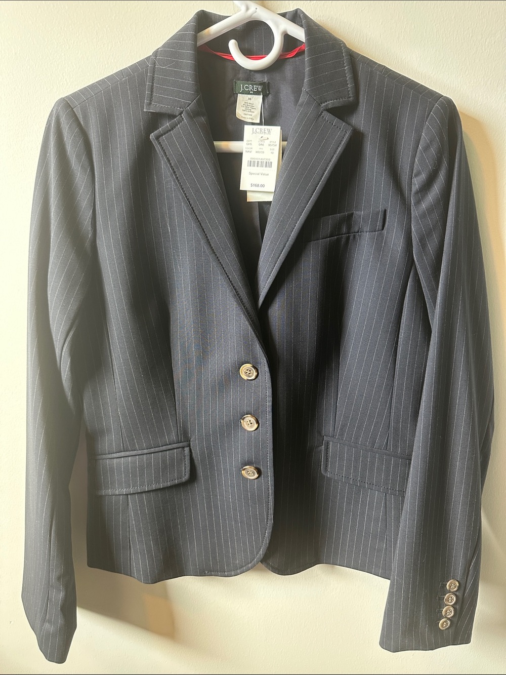 J. CREW Navy Pinstriped Wool Suit Jacket